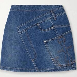 JW Anderson Paneled Embroidered Denim Mini Skirt - Women - Blue Skirts